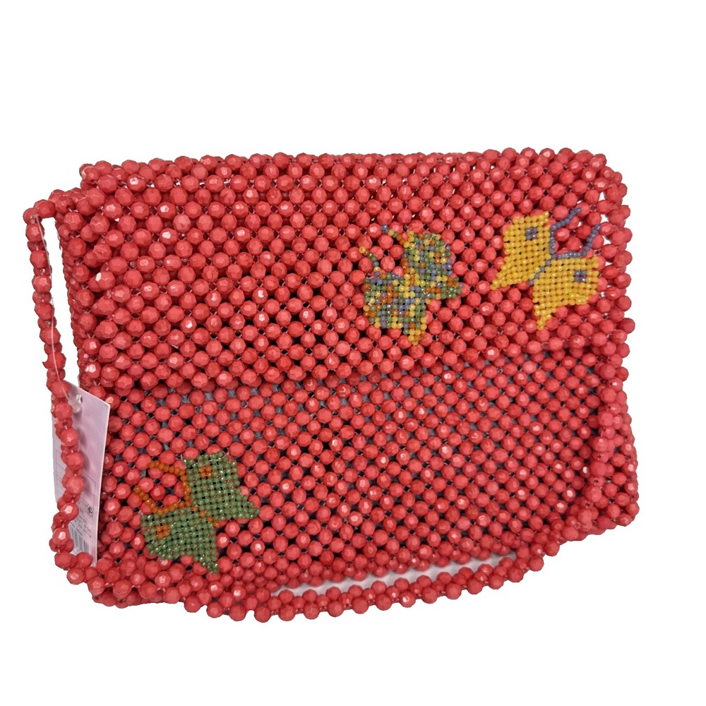 Flap Shoulder Handbag‎ BEADED Wild Fable Butterfly Pink Boho Chic